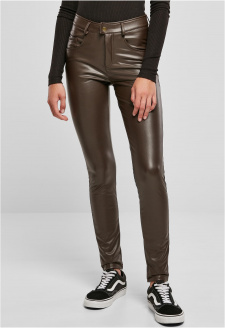 Ladies Mid Waist Synthetic Leather Pants brown