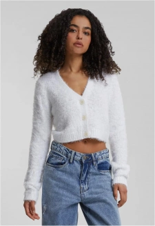 Ladies Cropped Feather Cardigan white