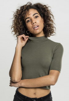 Ladies Cropped Turtleneck Tee olive