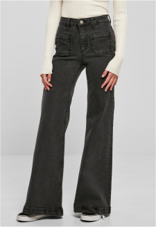 Ladies Vintage Flared Denim Pants black washed