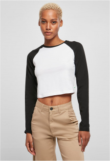 Ladies Organic Cropped Retro Baseball Longsleeve white/black