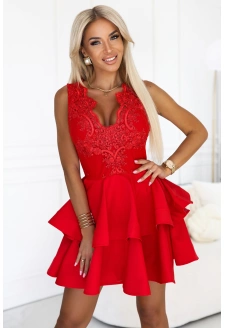 200-11 CHARLOTTE ekskluzywna rozkloszowana sukienka z koronkowym dekoltem - kolor czerwony