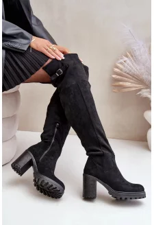 Kozaki Na Słupku Z Cholewką Za Kolano Ocieplane Czarne Niaviera