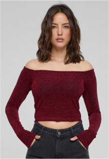 Ladies Off Shoulder Glitter Longsleeve burgundy