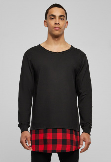 Long Flanell Bottom Open Edge Crewneck blk/blk/red