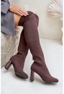 Kozaki Ze Skarpetkową Cholewką Za Kolano Na Słupku Brązowe Esanira