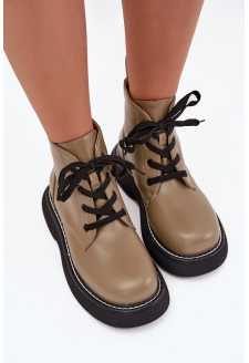 Ocieplane Botki Damskie Na Platformie Sznurowane Zielone Harmine