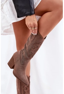 Ażurowe Kozaki Kowbojki Na Słupku S.Barski HY51-606 Brązowe