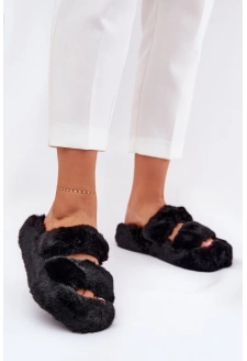 Futrzane Kapcie Damskie Na Platformie Czarne Talfedi
