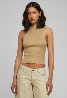 Ladies Short Rib Knit Turtleneck Top unionbeige