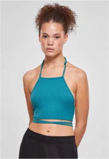 Ladies Rib Trapeze Cropped Top watergreen