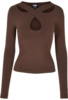 Ladies Crossed Cut Out Longsleeve brown