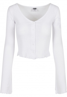 Ladies Cropped Rib Cardigan white