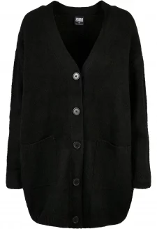 Ladies Chunky Fluffy Knit Cardigan black
