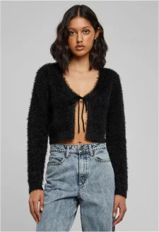 Ladies Tied Cropped Feather Cardigan black