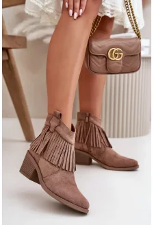 Botki Kowbojki Damskie Na Zamek Eko Zamszowe Brązowe S.Barski HY42-127