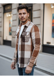 Koszula męska flanelowa w kratę kamelowa Dstreet DX2674