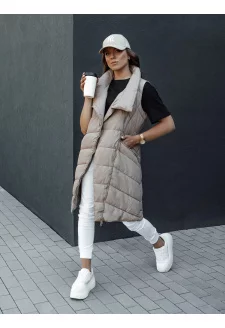 Kamizelka damska pikowana długa bez kaptura SERKIS beżowa Dstreet TY4525