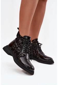 Lakierowane Botki Damskie Ocieplane D&A CR52-613 Czarne