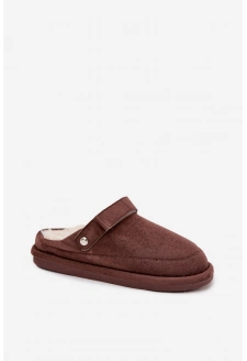 Kapcie Damskie Z Paskiem Ocieplane Futerkiem Czekoladowe Rilena