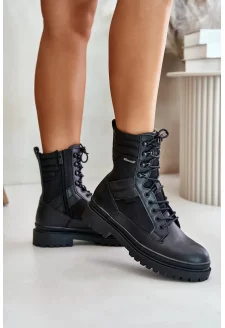 Skórzane Trapery Botki Męskie Ocieplane Big Star OO174164 Czarne