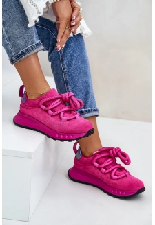 Zamszowe Sneakersy Damskie Z Grubym Sznurowaniem Artiker 54C1461 Fuksja