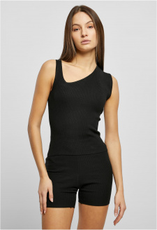 Ladies Rib Knit Asymmetric Top black