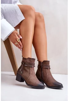 Botki Damskie Na Słupku Ocieplane Brązowe Lobina