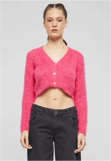 Ladies Cropped Feather Cardigan hibiskus pink