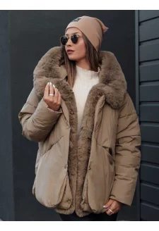 Kurtka damska zimowa LUNAVI pikowana z futerkiem jasnobeżowa Dstreet TY4665