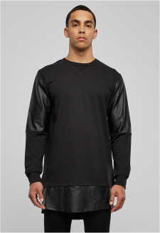 Long Zipped Synthetic Leather Crewneck blk/blk