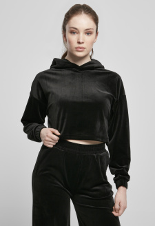 Ladies Cropped Velvet Oversized Hoody black